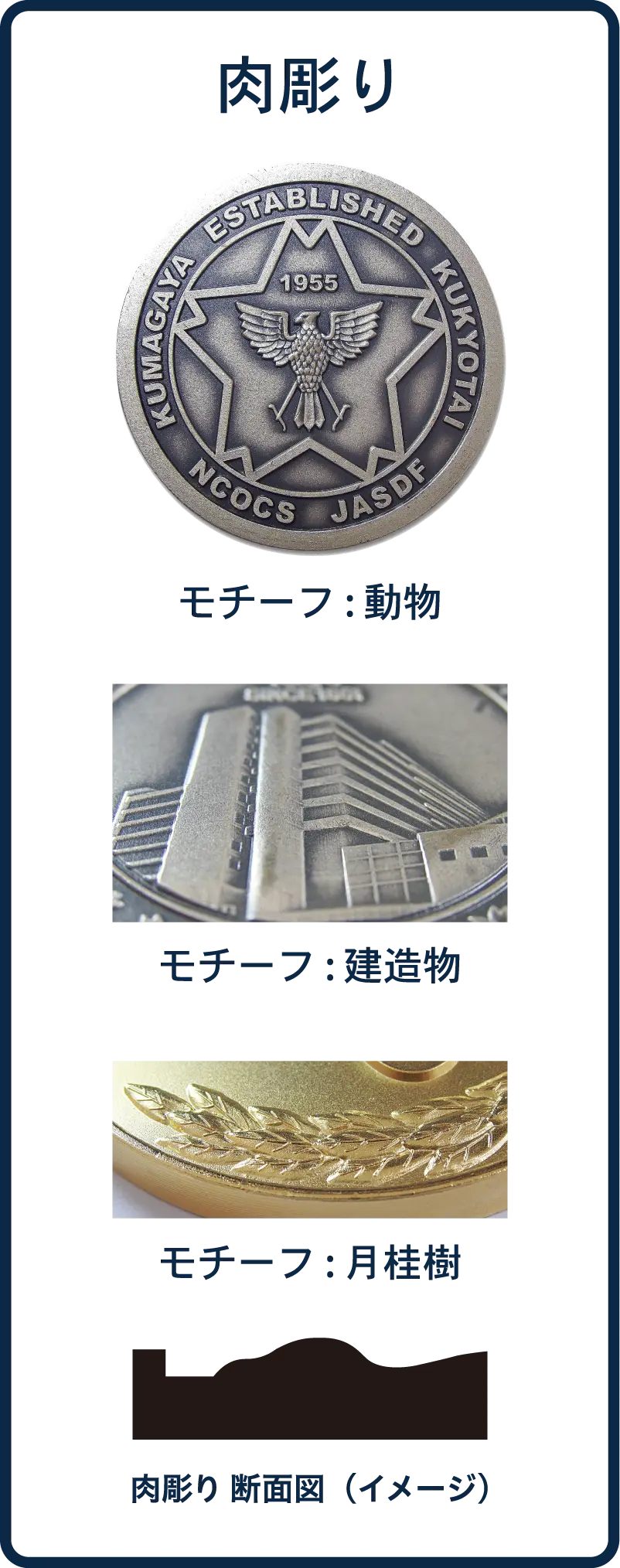 メダル・コインの模様(彫り方)の種類/肉彫り