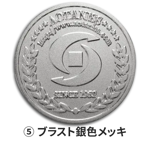 オリジナルコイン製作　記念メダル　仕上げ方法　ブラスト銀色メッキ
